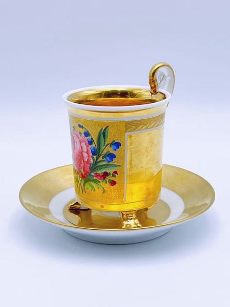 c.1820t Kopp og Skål med håndmalt blomster dekor