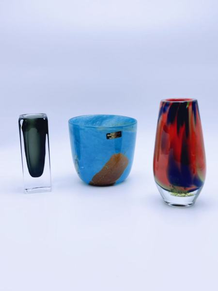 3 kunstglassvaser / bolle