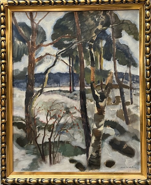 Charles W. Strøm "Skog, mot vinter", olje på lerret 