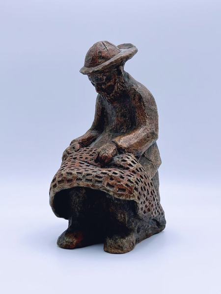 Finn Hald (1929-2010) "Sittende Fiskemann Reparerer Garn"  c.1960t