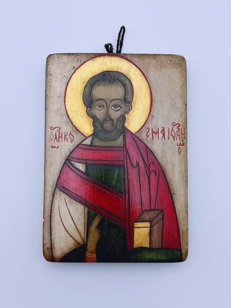 Ikon "Saint Mark" i skåret og bemalt tre