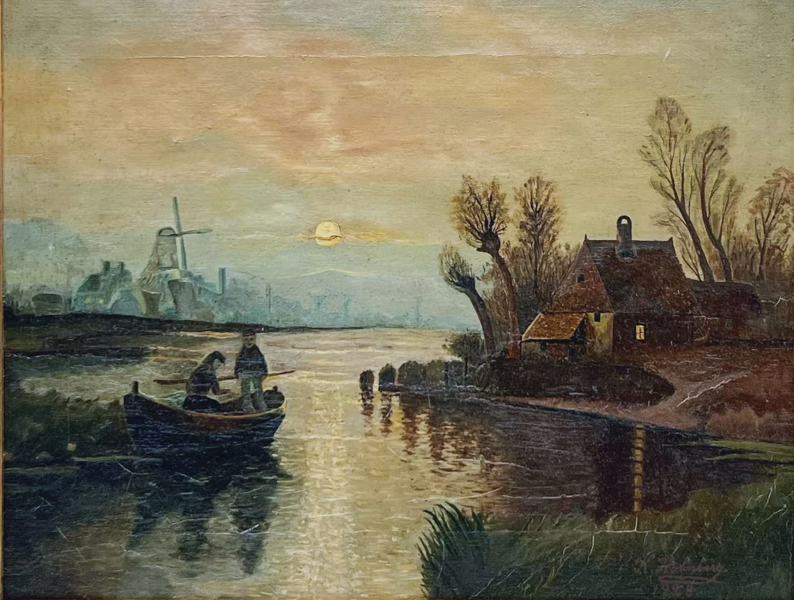 "Måneskinn" 1928 Maleri signert K. Holmberg.
