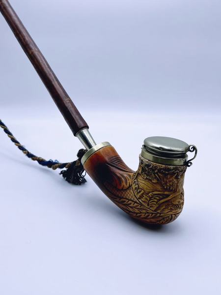 96 cm lang pipe med skåret merskum hode
