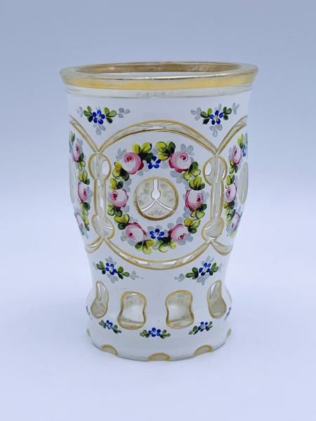 1800t Overfangsglass Vase med håndmalt emalje dekor