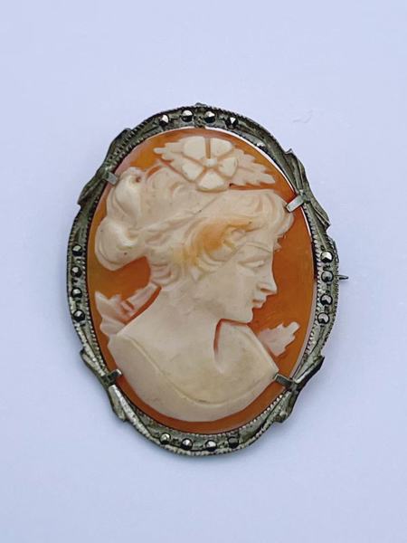 18/1900t Sølv og Kame Brosje / Anheng