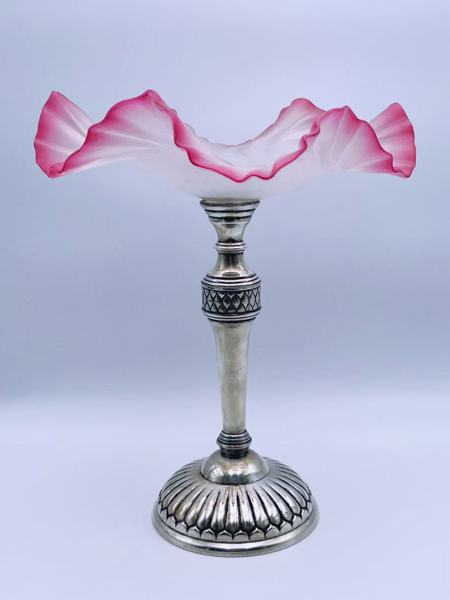 18/1900t Prydfat / Stettefat i plett med rosa glass