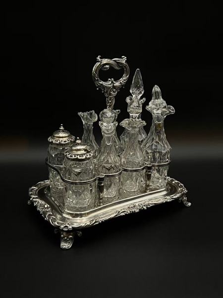 Krydderoppsats i sølv / sølvplett med krystallglass 