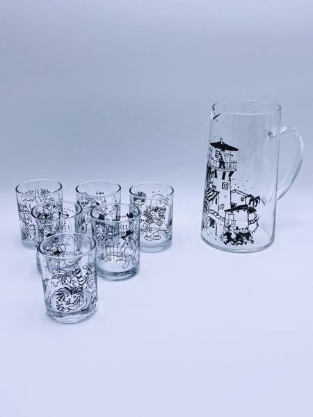 Thorbjørn Egner  6 sennepsglass + mugge 