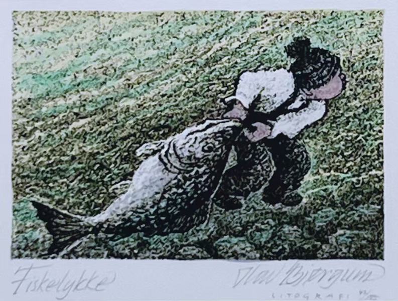 Olav Bjørgum(1934-) Lito "Fiskelykke"