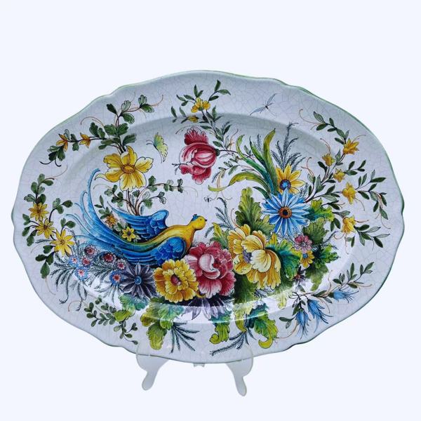 L.69cm x B.52cm Stort fat i fajanse med håndmalt dekor, Italia