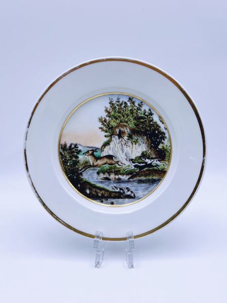 1800t KPM Tallerken med håndmalt jaktmotiv. 