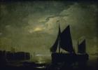 1800t Maleri "Natt i Havnen / Måneskinn"