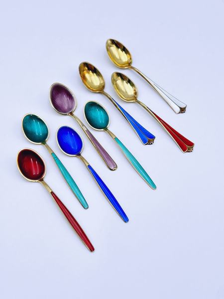 925s skjeer i sølv og emalje