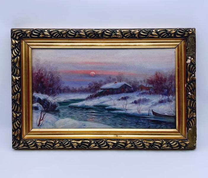 Maleri "Vinterlandskap", olje på lerret