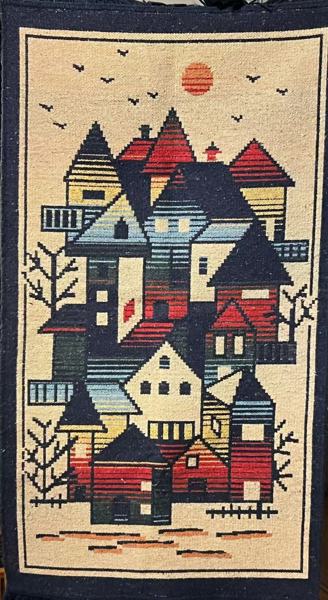 Retro Vevd Teppe "Hus"