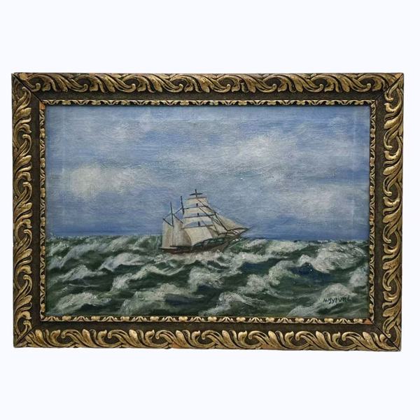 Skutemaleri, Olje på lerret, Signert N. Myrvold