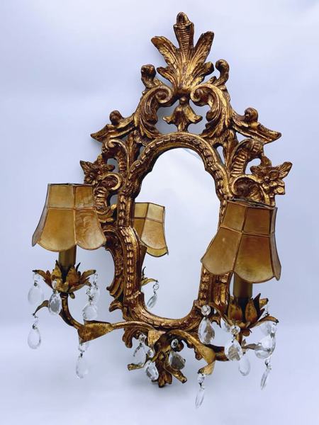 Rokokko Lysskjold Utskåret i Tre