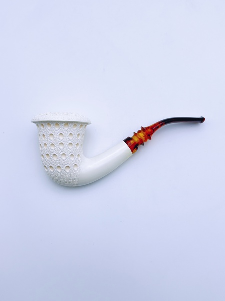 Pipe med merskum hode og rav/kunstrav
