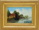 1800t Maleri "Elvelandskap med Gull Hus"  