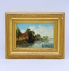 1800t Maleri "Elvelandskap med Gull Hus"  