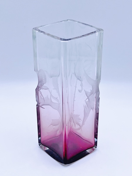 Moser intaglio engraved cut glass vase