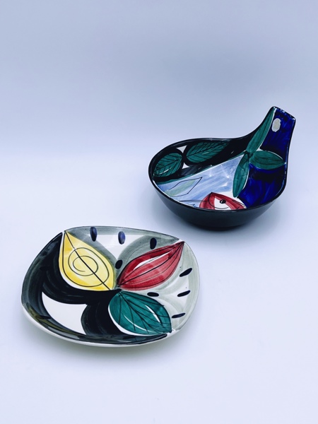 Inger Waage (1923-1995) håndmalt skål og fat