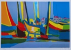 Marcel Mouly(1918-2008) "bateaux dans le port" Litografi