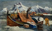 Halfdan Hauge(1892–1976) "Fisker i Vinter / Fra Lofoten"