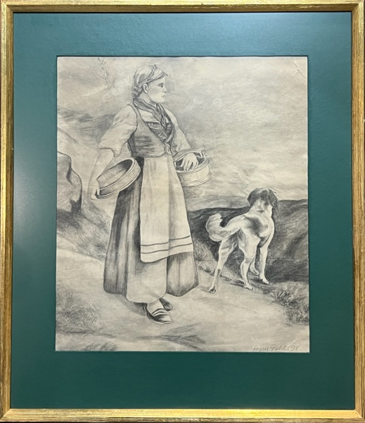 Hans Dahl(1849-1937) "Budeie og hund" 1898
