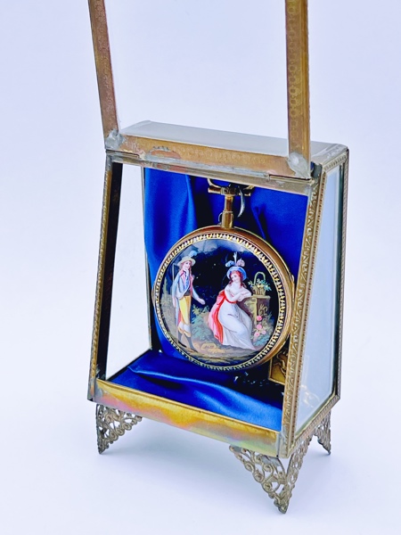 c.1790-1820 Emalje og Forgylt Metall Lommeur i klokkeskrin