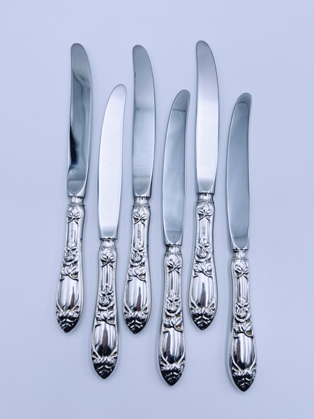 830S- 6 "Opphøyet Rose" Kniver, L. 22cm