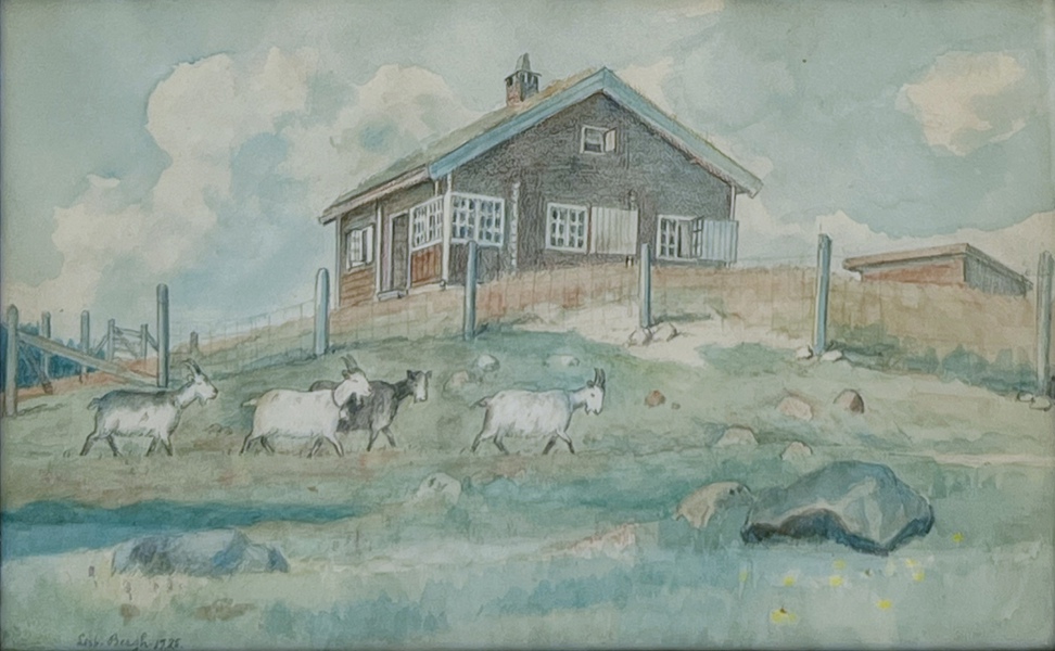 1925 Lisbeth Bergh "Gårdstun", Akvarell på papir. 