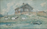 1925 Lisbeth Bergh "Gårdstun", Akvarell på papir. 