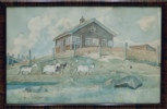1925 Lisbeth Bergh "Gårdstun", Akvarell på papir. 