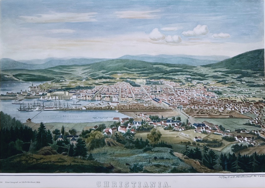 "CHRISTIANIA 1855". Håndkolorert litografi. 165/500
