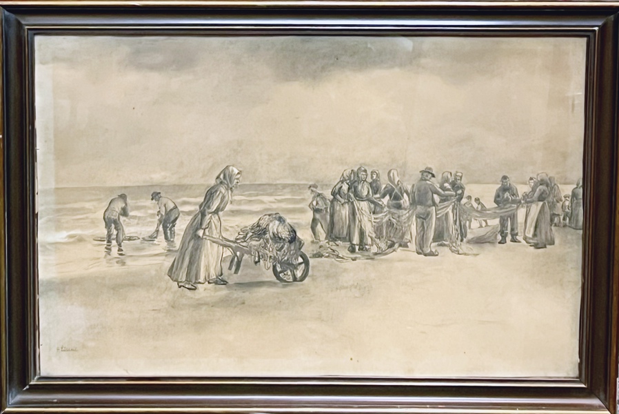 Holger Lübbers(1850-1931) "Fisker ved kysten" Blyant Tegning