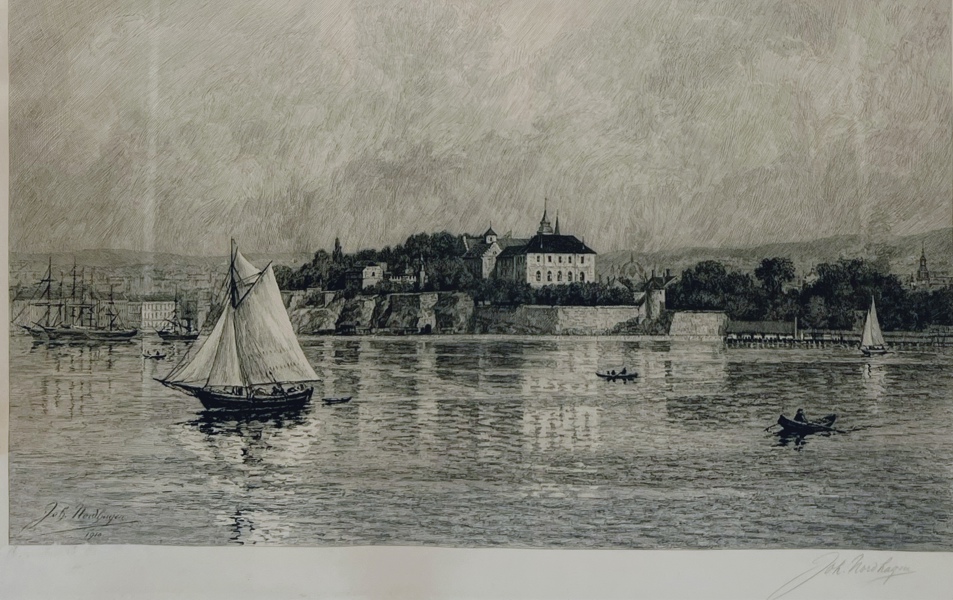 Johan Nordhagen(1856-1956) "Utenfor Akershus" Radering 1910