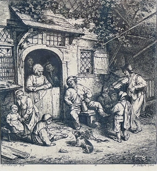 Adriaen van Ostade (1610-1685) "Fiolinisten" Radering 