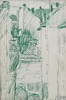 Erik Harry Johannessen(1902-80) "Hus / Bymotiv ". Fargeblekk på papir.
