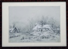 1851 G. Armfelt "Vinter Landskap med Hus" Blyant på papir.