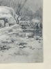 1851 G. Armfelt "Vinter Landskap med Hus" Blyant på papir.