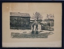 Erik Werenskiold(1855-1938) "Men Prater foran gårdstun" Litografi.