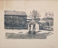 Erik Werenskiold(1855-1938) "Men Prater foran gårdstun" Litografi.