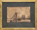 Emanuel Larsen(1823–1859) "Skuter i rolig sjø" 1848, blekk på papir