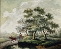 1800t "Landskap med hestevogn". Akvarell på papir.