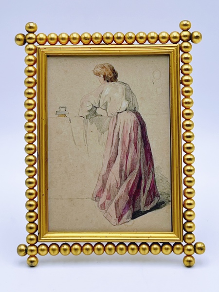 "Kvinnen som stryker". Akvarell på papir. c. 1800-tallet 