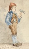 Olga Due(1856 - 1921) "Gutt med fugl" 1882. Akvarell på papir