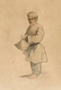 Olga Due(1856 - 1921) "Stakkars Gutt Uten Sko". Akvarell på papir
