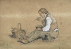 1872 "Hvile og Måltid Etter Gårdsarbeid" Akvarell på papir
