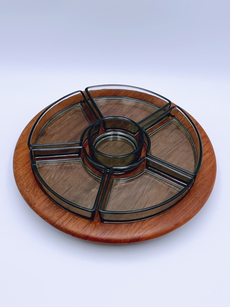 c.1960t Digsmed Denmark "Lazy Susan" Teak kabaretfat 
